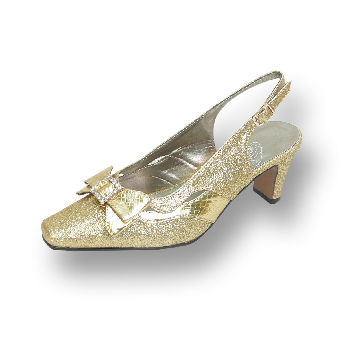 FLORAL Pearl Women's Wide Width Evening Dress Shoes for Wedding, Prom, & Dinner GOLD 7