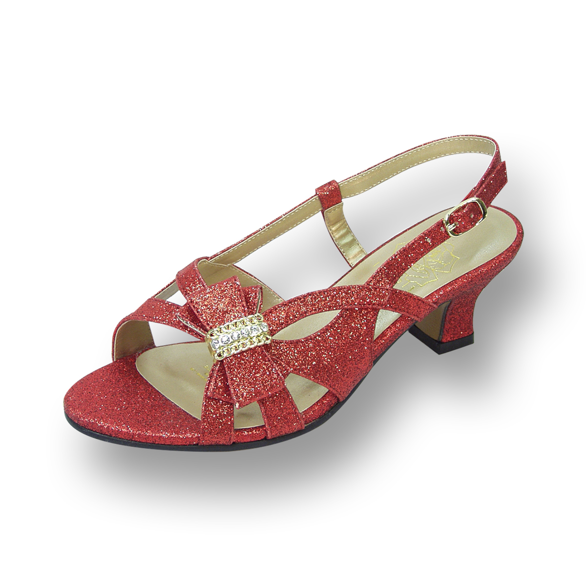 FLORAL Pixie Women's Wide Width Rhinestone Ornament Heeled Sandals (RED) 7
