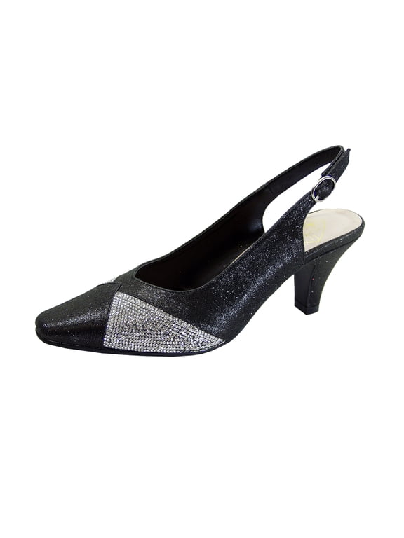 FLORAL Polly Women's Wide Width Slingback Dress Pumps BLACK 8.5