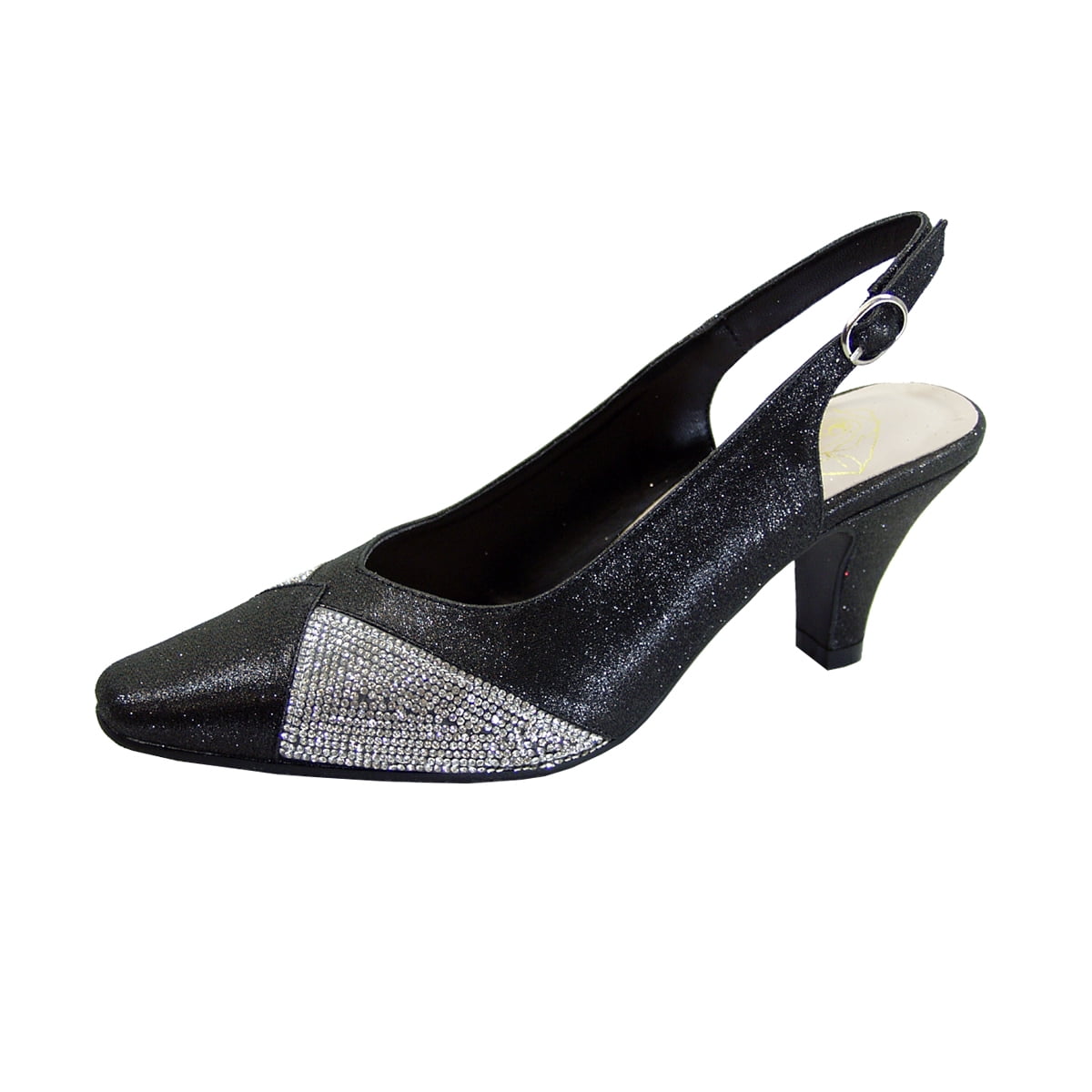 FLORAL Polly Women's Wide Width Slingback Dress Pumps BLACK 9