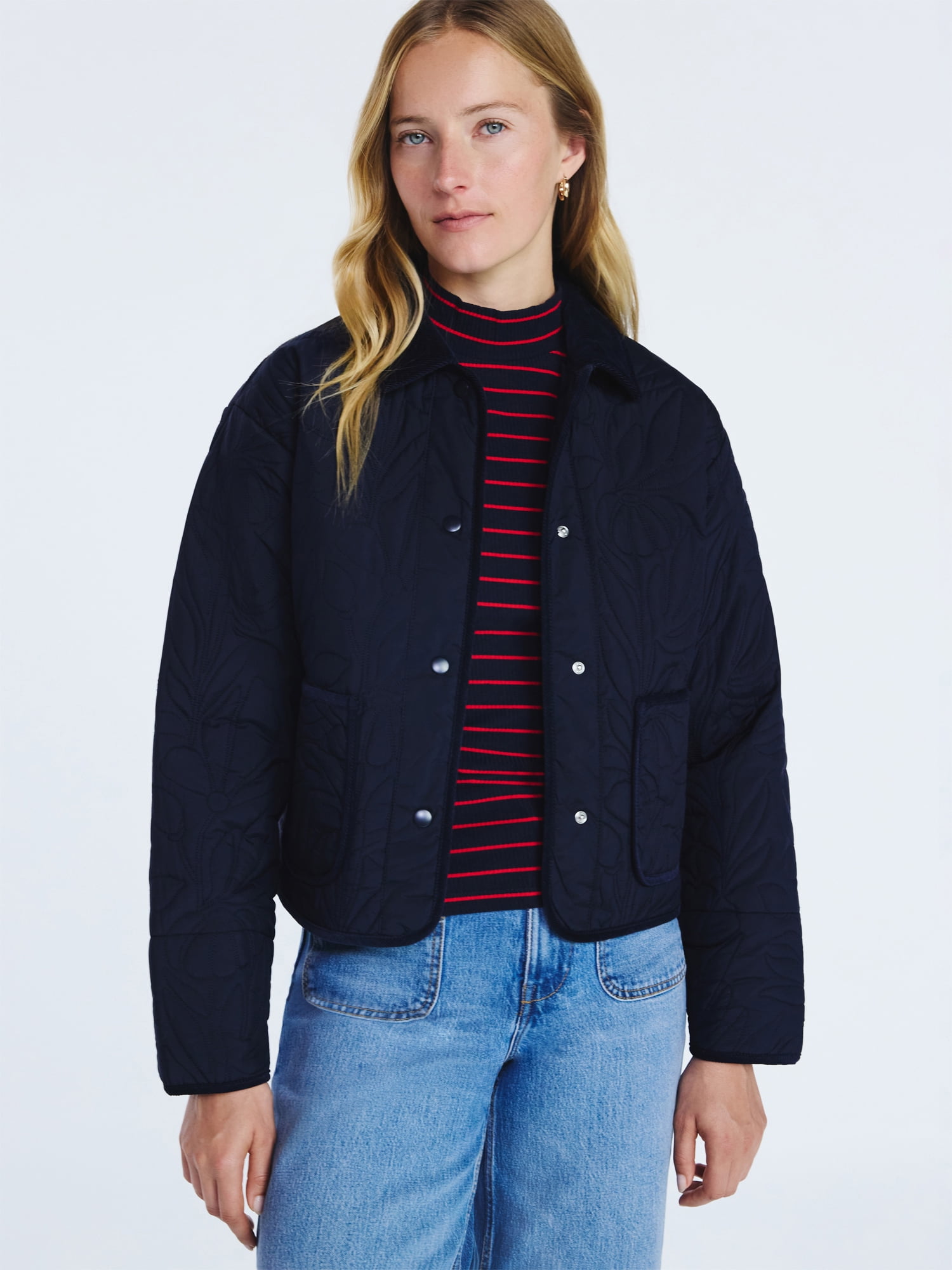 Free Assembly Women's and Women's Plus Floral Quilted Jacket, Sizes XS-4X