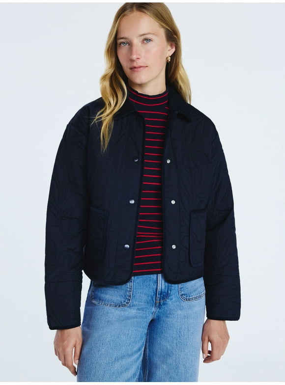 Women's and Women's Plus Floral Quilted Jacket, Sizes XS-4X