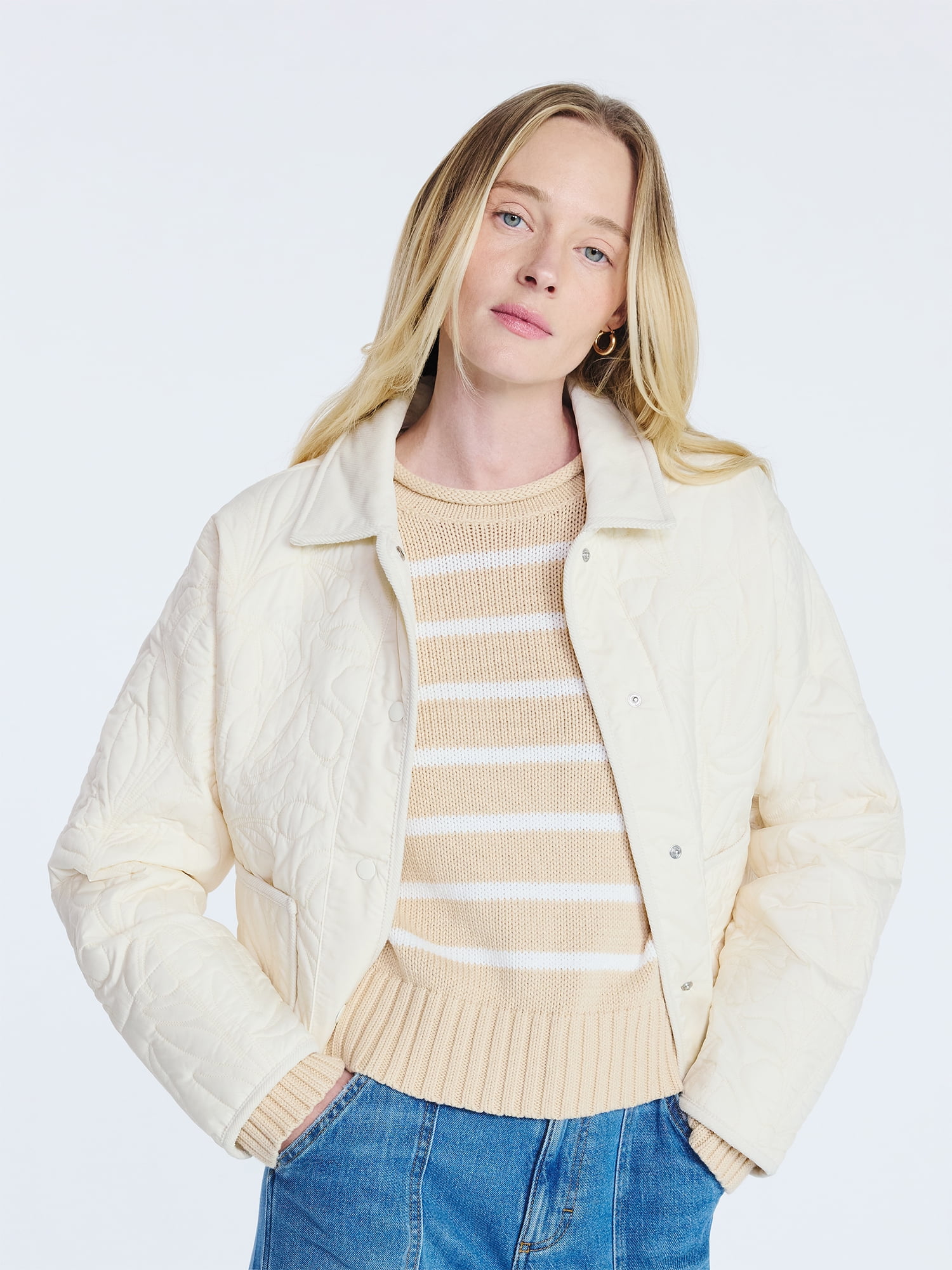 Free Assembly Women's and Women's Plus Floral Quilted Jacket, Sizes XS-4X