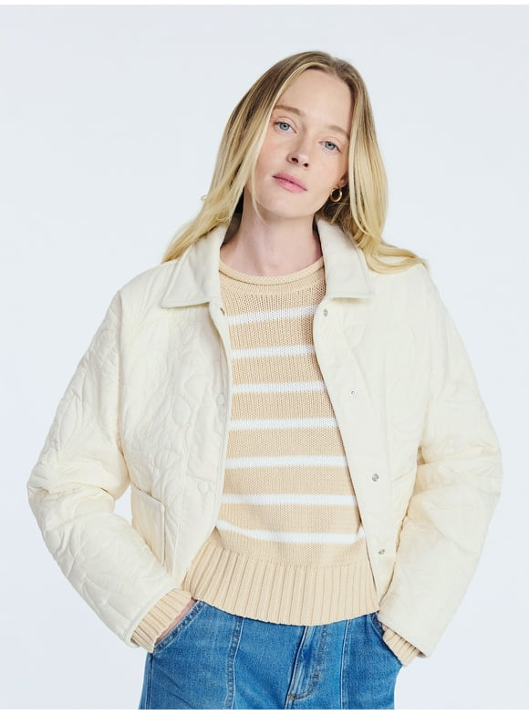 Women's and Women's Plus Floral Quilted Jacket, Sizes XS-4X