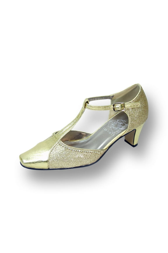 Rosa Women's Wide Width T-Strap Dress Pump GOLD 7.5