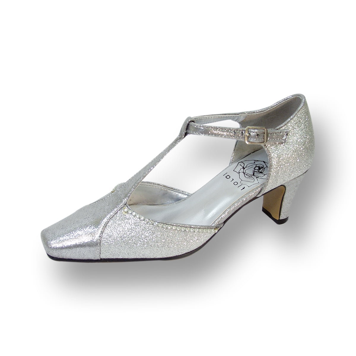 FLORAL Rosa Women's Wide Width T-Strap Dress Pump SILVER 10
