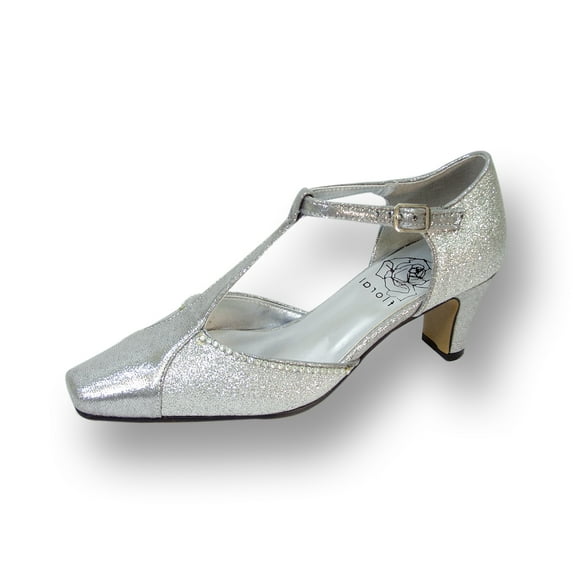FLORAL Rosa Women's Wide Width T-Strap Dress Pump SILVER 9