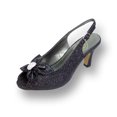 thumbnail image 1 of FLORAL Staci Women's Wide Width Peep Toe Glitter Bow with Jewel Slingback Pump BLACK 7, 1 of 6