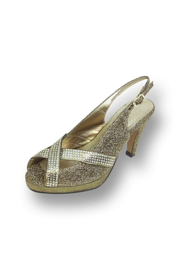 Tiffany Women's Wide Width High Heel Slingback Platform Pump GOLD 6