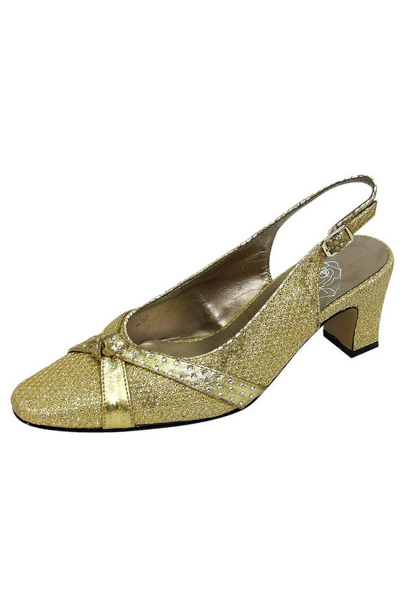 Velma Women's Wide Width Dress Slingback Pumps with Bow GOLD 11