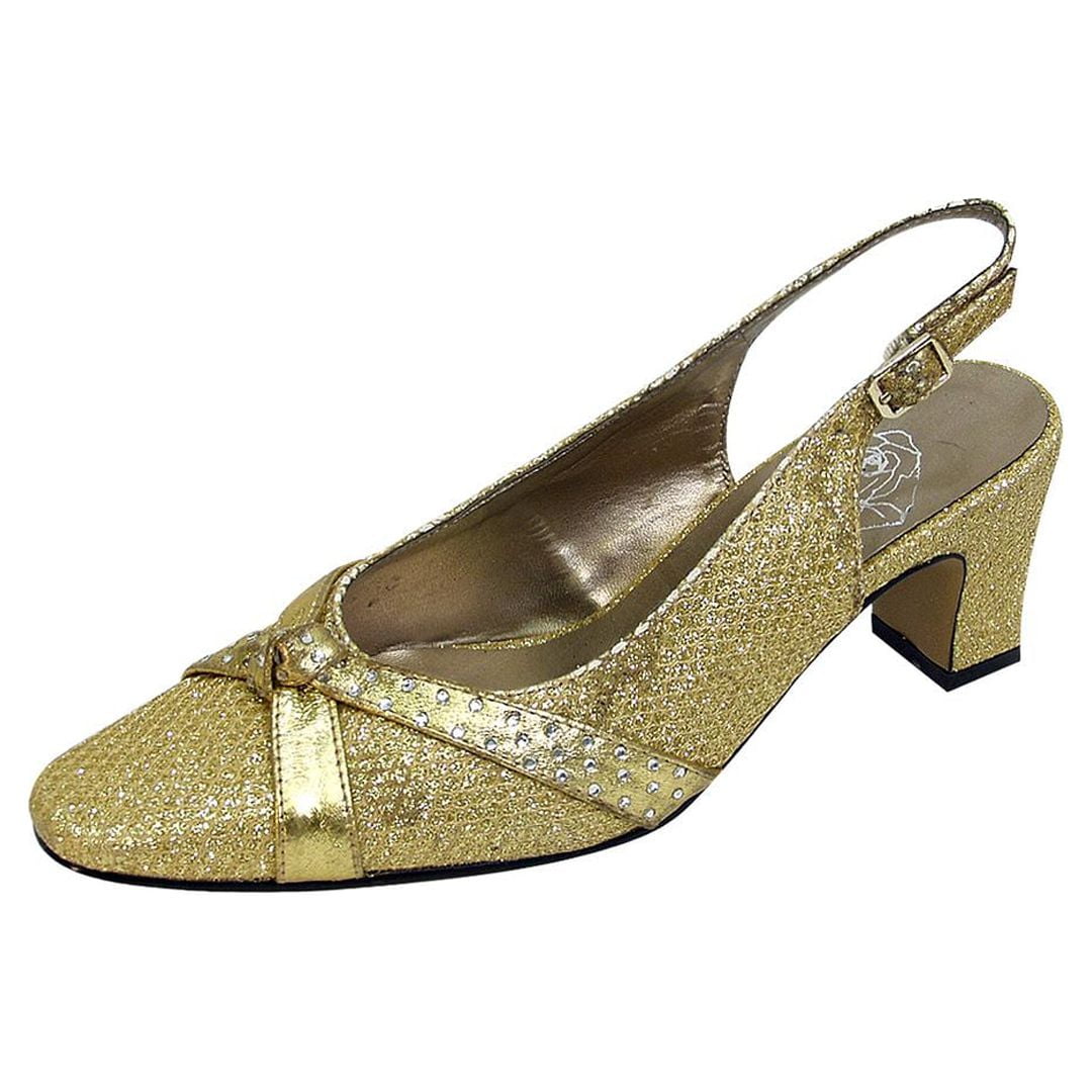 FLORAL Velma Women's Wide Width Dress Slingback Pumps with Bow GOLD 8