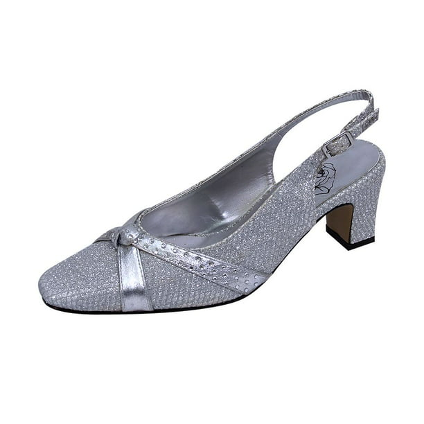 FLORAL Velma Women's Wide Width Dress Slingback Pumps with Bow SILVER 6 ...