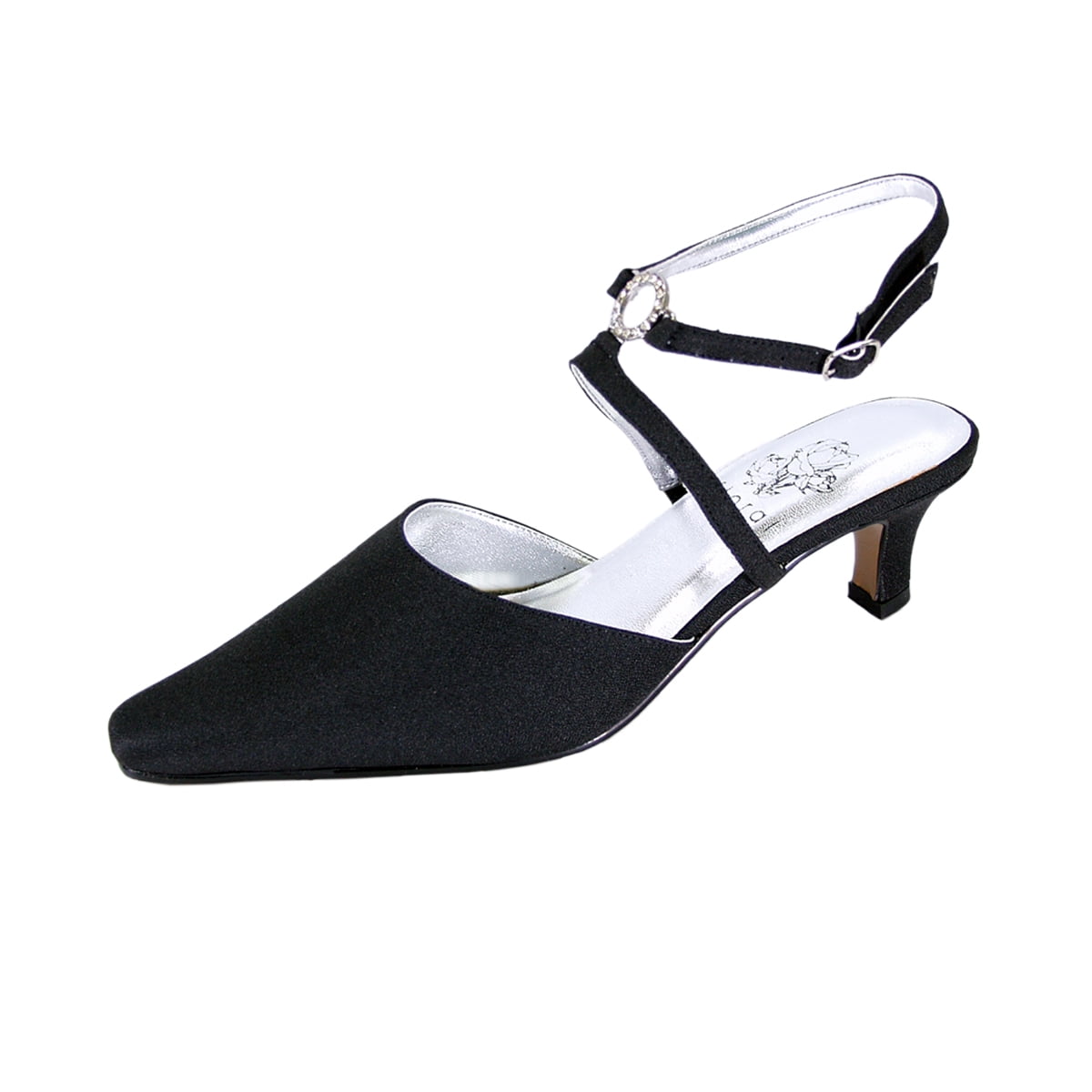 FLORAL Vivien Women's Wide Width Trendy Elegant Rhinestone Accented Ankle Strap Pump Shoes BLACK 8