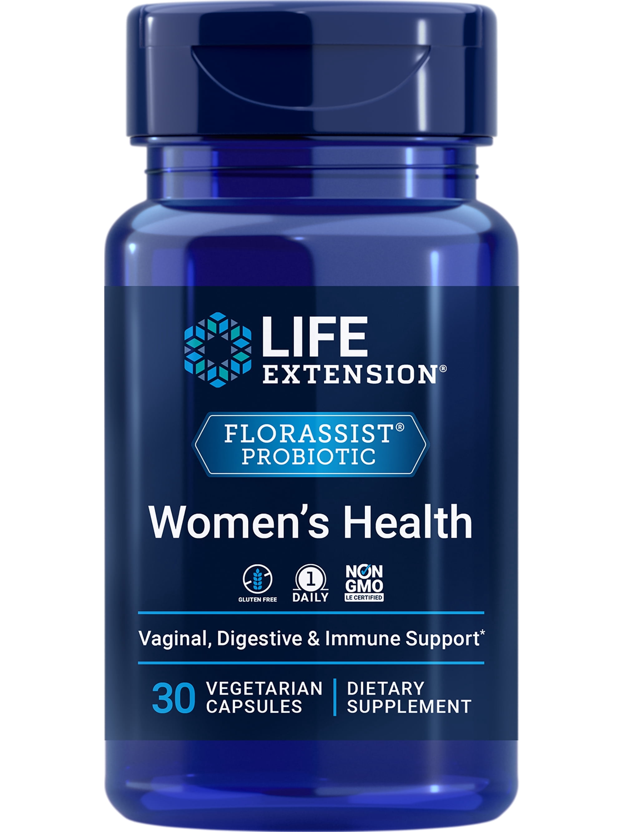 Life Extension FLORASSIST® Probiotic Women's Health, vaginal health, digestive health, immune health, gluten-free, non-GMO, vegetarian, once-daily formula, 30 capsules