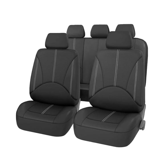 XiongXiong 9 Pcs Faux Leather Car Seat Covers Full Set, Front & Rear Bench Waterproof Seat Cover for SUV,Sedan,Van, Airbag Compatible, Classic Black