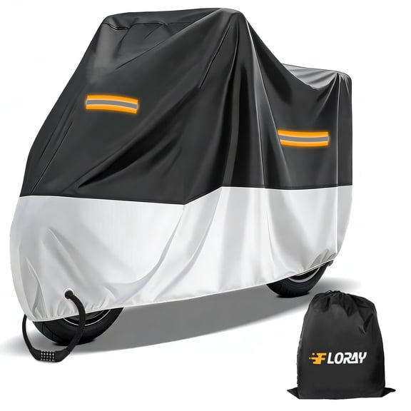 FLORAY Lightweight All-Season Motorcycle Cover, Waterproof Outdoor Protection with Reflective Strips and Windproof Buckles, 2XL
