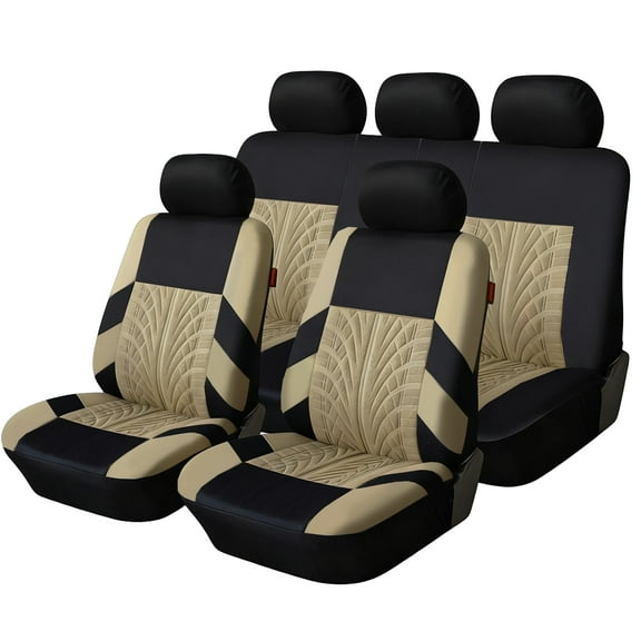 FLORAY 9-Piece Car Seat Covers Full Set - Airbag Safe, Thickened, Split Rear, Machine Washable - Universal Fit for Cars, SUVs, Trucks, Beige