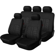 FLORAY 9-Piece Car Seat Covers Full Set - Airbag Safe, Thickened Quilted Cloth, Machine Washable - Universal Fit for Cars, SUVs & Trucks (Solid Rear Bench), Bla