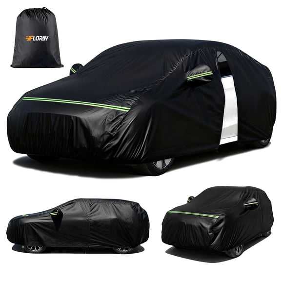 FLORAY Waterproof All-Weather Car Cover with Zipper Door, Outdoor Full Coverage for Sedans & SUVs, Windproof Snow & UV Protection, Black (193" × 59" × 47")