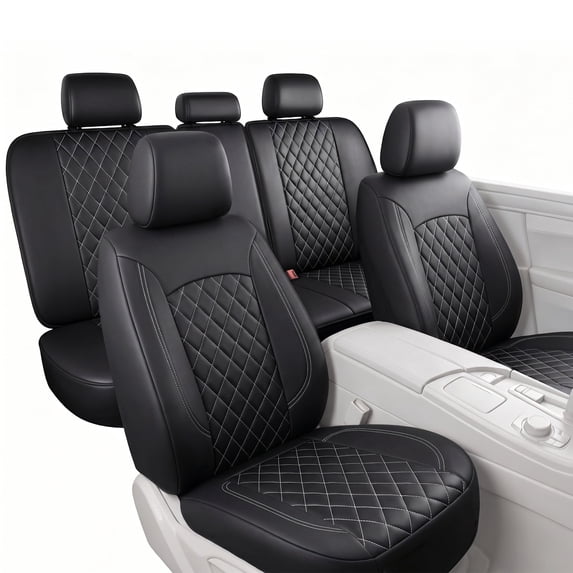 FLORAY Waterproof PU Leather Car Seat Covers Full Set, Universal Auto Seat Protectors for Sedans & Compact SUVs, Airbag Compatible, Black