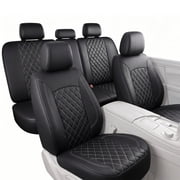 FLORAY Waterproof PU Leather Car Seat Covers Full Set, Universal Auto Seat Protectors for Sedans & Compact SUVs, Airbag Compatible, Black