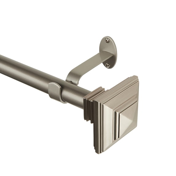 Elrene Home Fashions Florence Single Curtain Rod with Stacked Square Finial, Antique Pewter, 48" x 86"