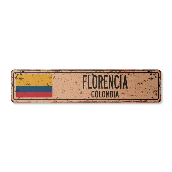 FLORENCIA COLOMBIA Vintage Plastic Street Sign Colombian flag city country road wall gift | Indoor/Outdoor | 30" Wide