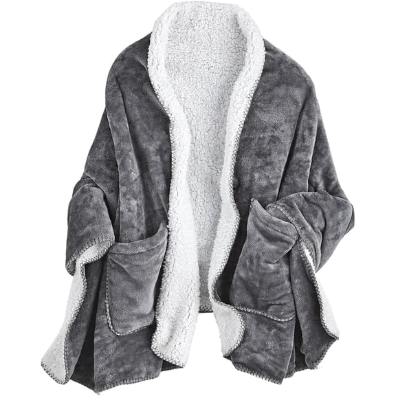 FLORIANA Womens Wearable Throw Blanket Poncho, Blanket Shawl With Pockets, Grey
