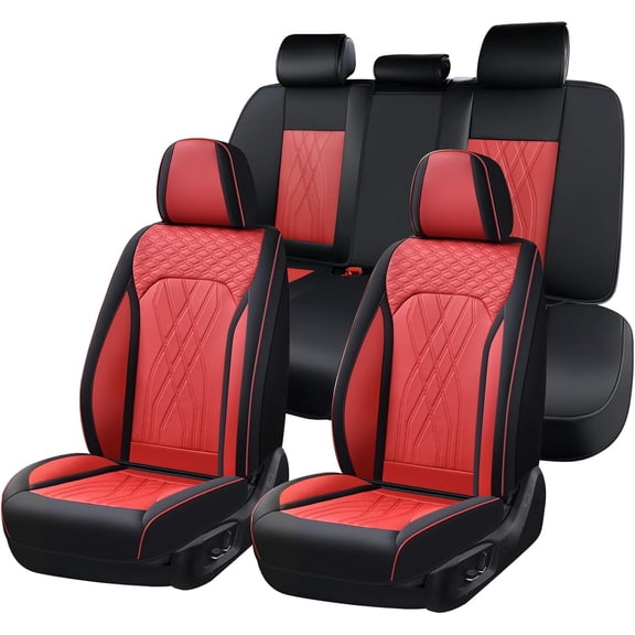 FLORICH Car Seat Covers Full Set, Universal Leather Seat Covers Full Coverage, Waterproof for Most Car Truck SUV, Black & Red