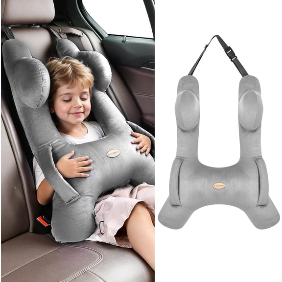 FLORICH Car Travel Pillow for Kids, Removable Cover H-Shaped Pillow for Adult and Children, Road Trips Pillow for Car, Gray