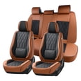 thumbnail image 1 of FLORICH Full Set Car Seat Covers, Universal Nappa Leather Seat Covers for Car Trucks SUV with Lumbar Support, Waterproof, Anti-Slip, Black & Brown, 1 of 9