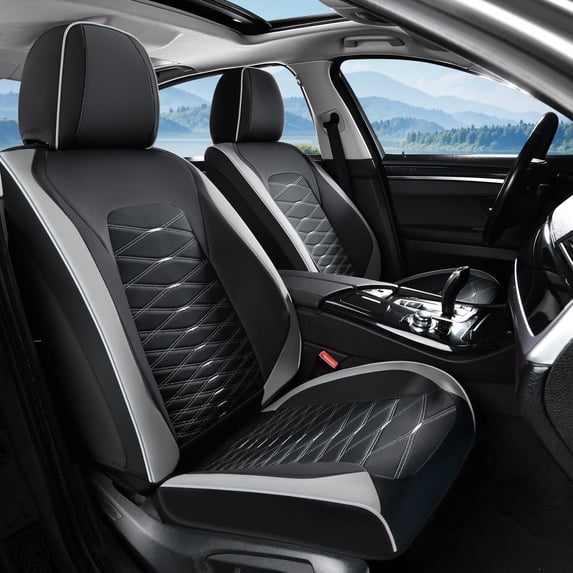 FLORICH Leather Car Seat Cover Front Seat, Waterproof Seat Covers for Cars, Automotive Seat Covers Universal Fit for Most Cars SUV Truck, Gray & Black