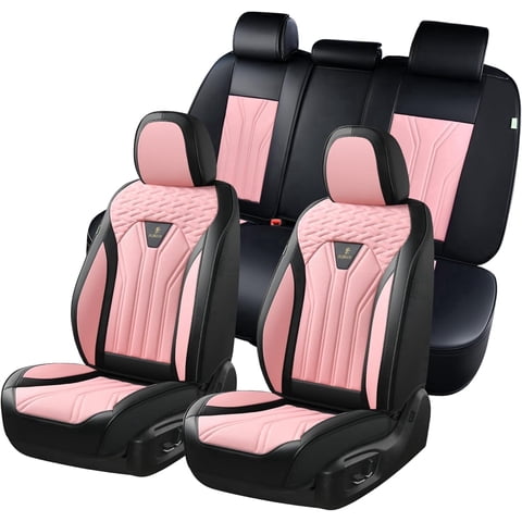 FLORICH Leather Car Seat Covers Full Set for Cars, SUVs & Trucks, Pink Black Front & Rear Automotive Seat Covers, Universal Fit for Toyota Honda Ford Jeep