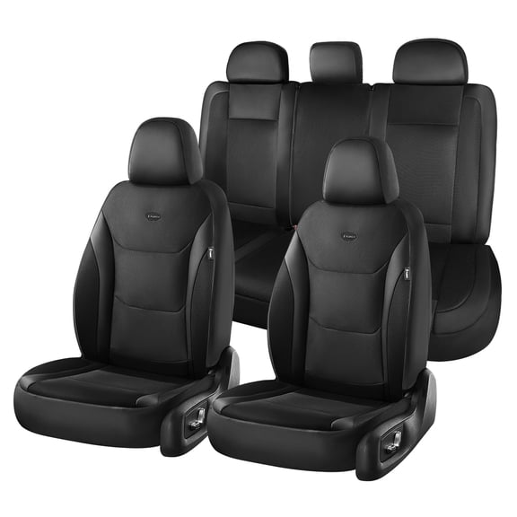 FLORICH Leather Mesh Set Car Seat Cover - Full Set, Durable Breathable, Universal Fit Seat Cover for Cars, SUVs, and Trucks, Black