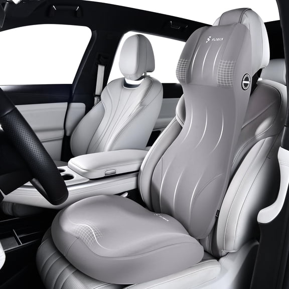 FLORICH One-Piece Lumbar Support & Car Headrest Pillow with Car Cushion, 2-in-1 Memory Foam Car Seat Ergonomic Support Set for Neck Back Pain Relief, Gray