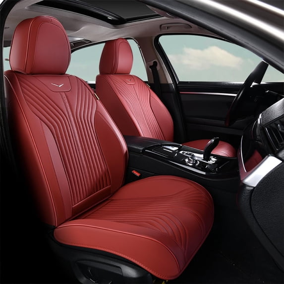 FLORICH Universal Fit Front Pair Car Seat Cover for Most Cars Trucks SUV, Comfortable Luxury Leather Automotive Seat Covers - Breathable Waterproof, Red
