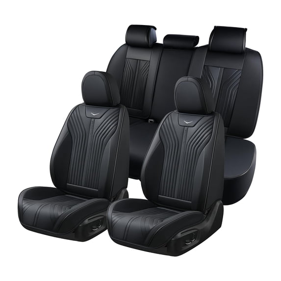 FLORICH Universal Fit Full Set Car Seat Cover for Most Cars Trucks SUV, Comfortable Luxury Leather Automotive Seat Covers - Breathable Waterproof, Black