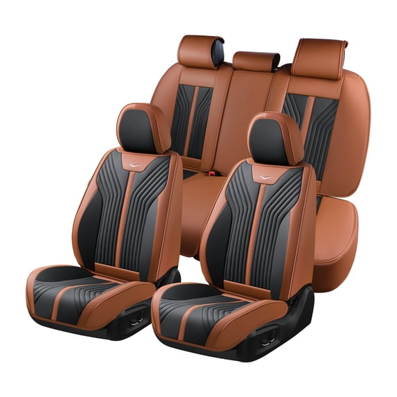 FLORICH Universal Fit Full Set Car Seat Cover for Most Cars Trucks SUV, Comfortable Luxury Leather Automotive Seat Covers - Breathable Waterproof, Brown & Black