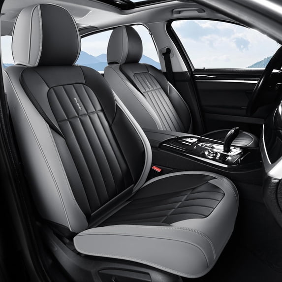 FLORICH Waterproof Leather Seat Cover Front Seat, Universal Auto Seat Protectors for Sedans & Compact SUVs, Airbag Compatible, Gray & Black