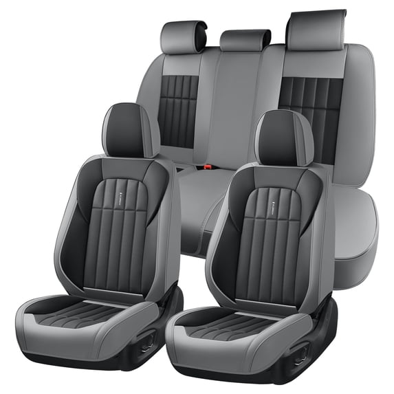 FLORICH Waterproof Leather Seat Cover Full Set, Universal Auto Seat Protectors for Sedans & Compact SUVs, Airbag Compatible, Gray & Black