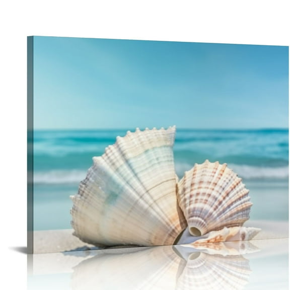 FLORID 20x16 in / 16x12 in Wall Art Canvas Prints - Seashell Starfish and Beach Picture Painting - Modern Wall Artwork Framed - Bathroom Home Decor 20x16in