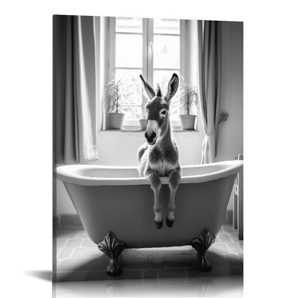 FLORID Animal Bathroom Poster Funny Donkey Pictures Donkey Black And