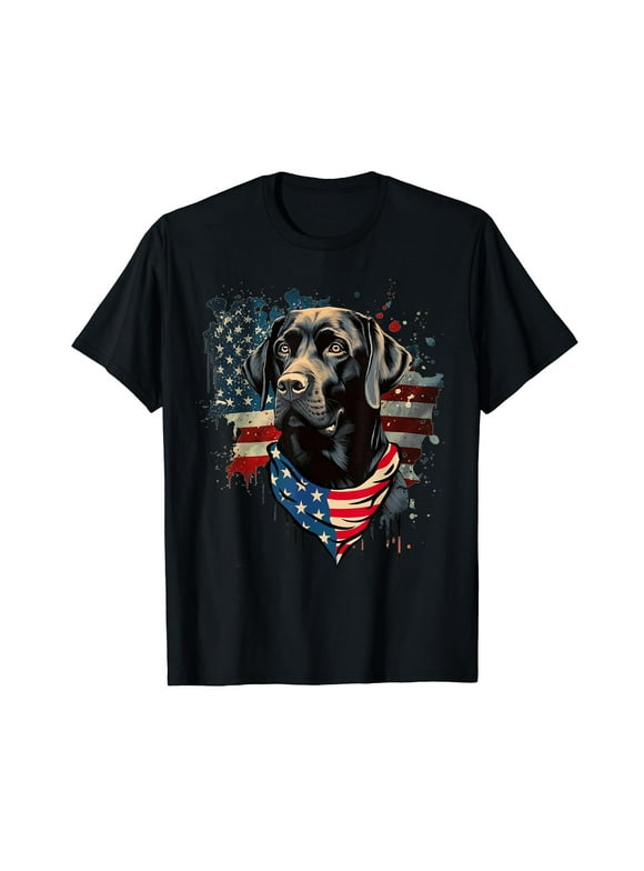 FLORID Black Labrador Retriever Shirts USA Flag Lab Dog Lover Gifts Black T-Shirt Short Sleeve black