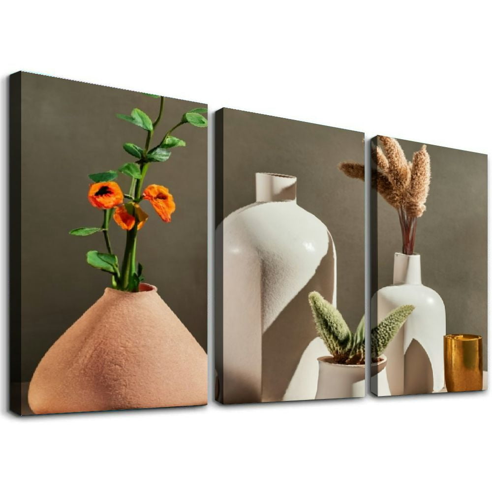 Set Of 3 Boho Pink Canvas Wall Art Prints - 12x16 Inch Framed Abstract Posters For Living Room