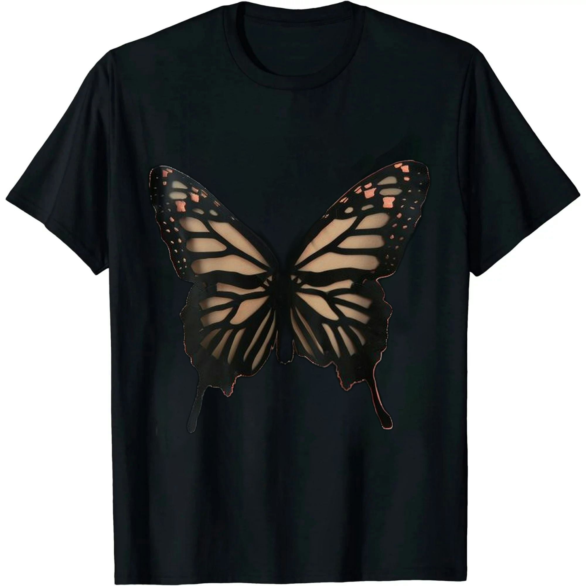 FLORID Butterfly Embroidered Cut Out Back Half Unisex Black T 