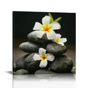 FLORID Canvas Wall Art for Home Decor Spa Stones and Plumeria Orchid Stones Spa Wall Decor for Home Decoration Stretched Framed 16x16in 12x12 in
