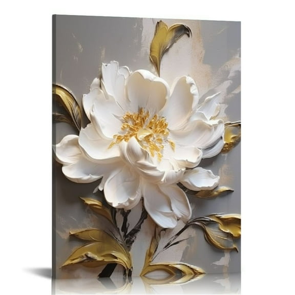 FLORID Flower Pictures Decor Wall Art - White Elegant Floral Canvas Painting Modern Pictures for Bedroom Wall Decor, Home Decoration Artwork for Living Room Bathroom Office Framed Ready to Hang