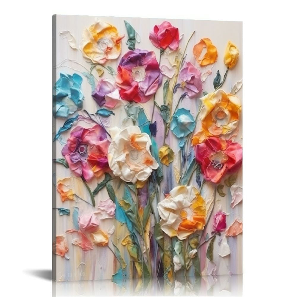 FLORID Framed Colorful Floral Canvas Wall Art Flowers Rose Wildflowers ...