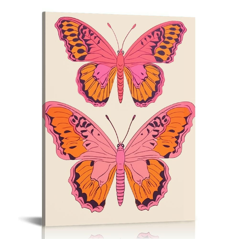 FLORID Funky Pink Orange Butterfly Canvas Wall Art, Trendy Preppy ...