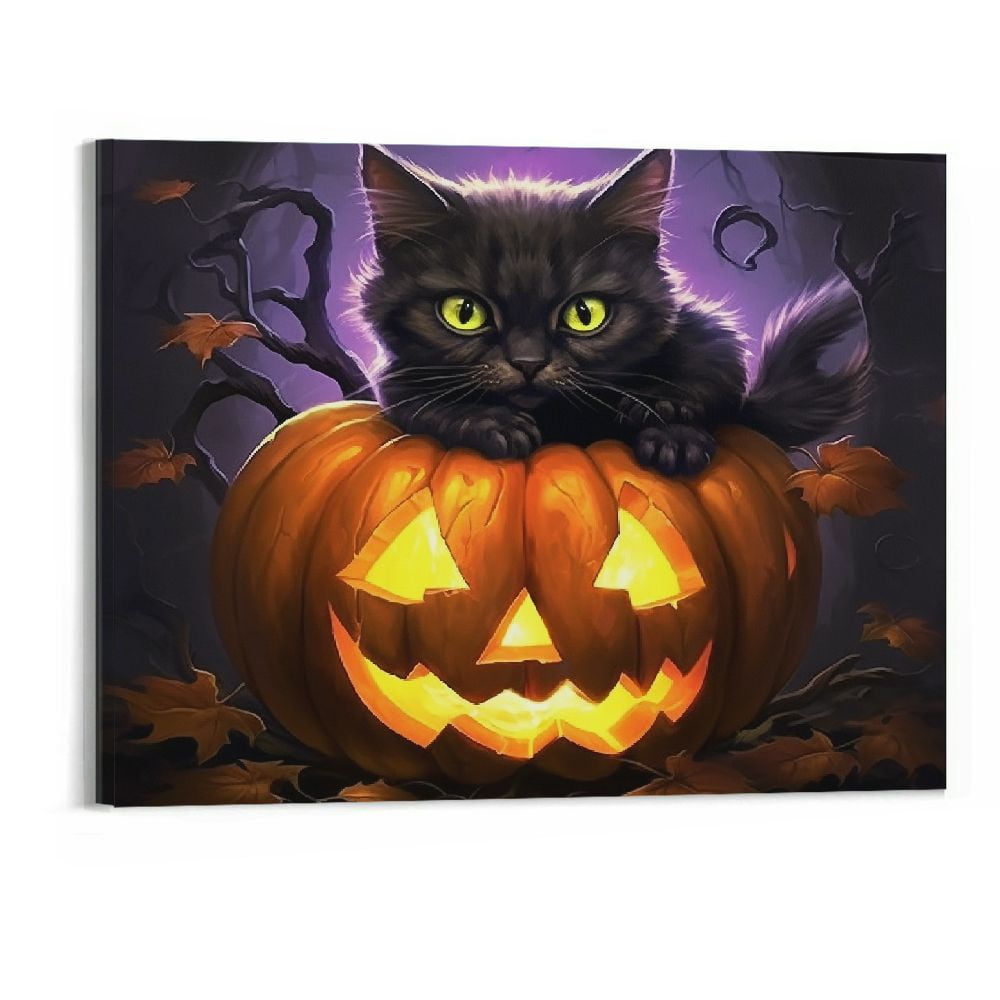 FLORID Halloween Black Cat Kittens Lighted Halloween Wall Art Print 16